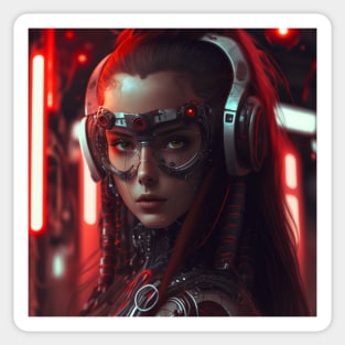 Cyberpunk Female Cyborg Gamer - Photography Sticker